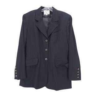 WATHNE Vintage Blazer Jacket 100% Wool Navy Blue Hunting Crest Buttons Size 8